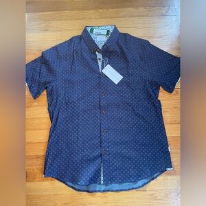 7 Diamonds Dark Blue Patterned Button Down Shirt